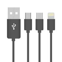 Preto cabos ícone conjunto USB tipo vetor ilustração