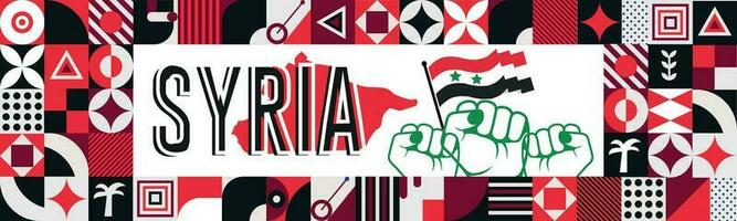 Síria mapa e elevado punhos. nacional dia ou independência dia Projeto para Síria celebração. moderno retro Projeto com abstrato ícones. vetor ilustração.