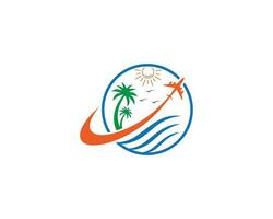 de praia oceano e viajando logotipo Projeto com Palma árvore símbolo vetor ícone.