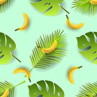 folhas tropicais e padrão sem emenda de bananas. estilo de corte de papel. vetor