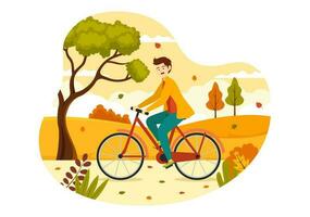 outono atividade vetor ilustração com Atividades gostar uma pessoas passeios uma bicicleta, ler livro, relaxar ou corrida dentro a outono cidade parque modelos