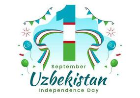 feliz uzbequistão independência dia vetor ilustração em 1º do setembro com uzbeque bandeira fundo dentro nacional feriado mão desenhado modelos