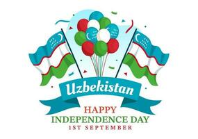 feliz uzbequistão independência dia vetor ilustração em 1º do setembro com uzbeque bandeira fundo dentro nacional feriado mão desenhado modelos