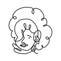 rosto de mulher cabelo encaracolado linha contínua, design isolado vetor