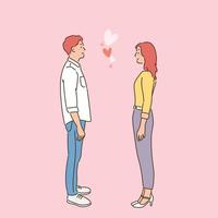 um homem e uma mulher se encaram carinhosamente. mão desenhada estilo ilustrações vetoriais. vetor