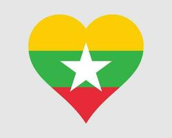 myanmar coração bandeira. Birmânia birmanês amor forma país nação nacional bandeira. república do a União do myanmar bandeira ícone placa símbolo. eps vetor ilustração.