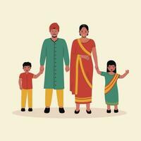 família indiano dentro tradicional roupas ilustração vetor