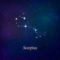 Scorpius placa. estrelas mapa do zodíaco constelação em Sombrio azul fundo. vetor