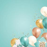 festa fundo de férias brilhante com balões e confetes e cartão branco vazio. ilustração vetorial vetor