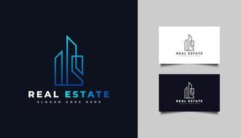 logotipo azul imobiliário em estilo de linha. construção, arquitetura ou modelo de design de logotipo de construção vetor