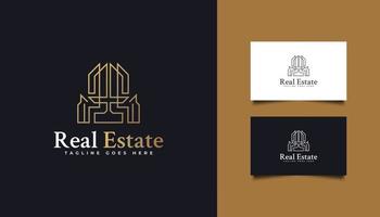 logotipo de imobiliário de ouro abstrato em estilo de linha. construção, arquitetura ou modelo de design de logotipo de construção vetor