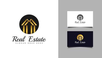 logotipo imobiliário preto e dourado. construção, arquitetura ou modelo de design de logotipo de construção vetor