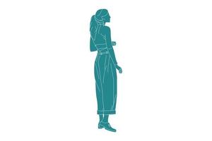 ilustração vetorial mulheres na rua, estilo simples com contorno vetor