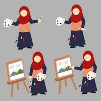 hijab menina pintura ilustração conjunto vetor