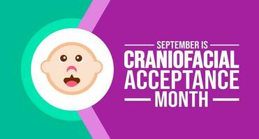 setembro é craniofacial aceitação mês mês fundo modelo. feriado conceito. fundo, bandeira, cartaz, cartão, e poster Projeto modelo com texto inscrição e padrão cor. vetor