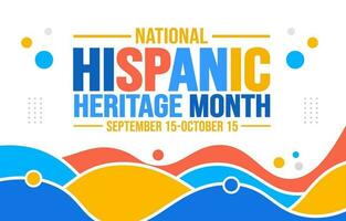 nacional hispânico herança mês celebração colorida fundo, tipografia, bandeira, cartaz, cartão, e poster Projeto modelo. é anualmente célebre a partir de setembro 15 para Outubro 15 dentro a EUA. vetor