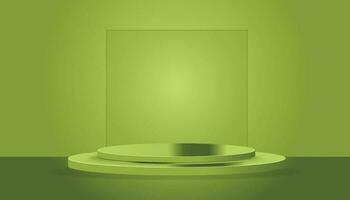verde fundo com abstrato 3d pedestal e bolas - estético 3d Renderização vetor