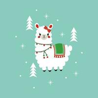 plano ilustração do a alpaca com uma arco. Natal vetor ilustração para cartão, camiseta, desenhodesenho