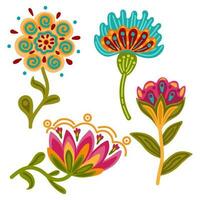 conjunto do fofa flor decorativo ícone. mão desenhado floral símbolo coleção. folk estilo. vetor