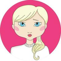 desenho animado Loiras cabelos menina com azul olhos. menina avatar dentro uma círculo. mão desenhado vetor ilustração