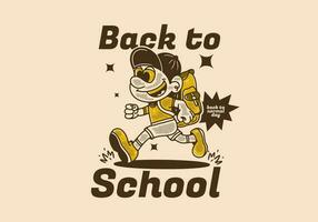 costas para escola, mascote personagem Projeto do uma Garoto carregando uma escola saco vetor