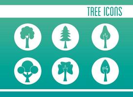 pacote de ícones de estilo simples de árvores e letras vetor