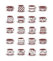 conjunto de pratos de cerâmica e ícones de xícaras vetor