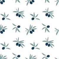 padrão sem emenda de ramos de oliveira com folhas verdes e azeitonas de frutas isoladas no fundo branco. ilustração em vetor plana. design para têxteis, papel de parede, embalagem, pano de fundo