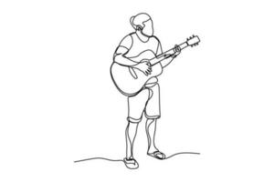 contínuo linha vetor ilustração do uma pessoa jogando guitarra