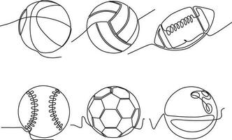 contínuo linha arte vetor ilustração conjunto do esporte bolas