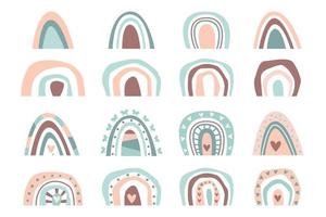 coleção desenhada mão bonito boho arco-íris cor pastel isolado no fundo branco. ilustração em vetor plana. design para chá de bebê, aniversário, festa, férias de verão, gravuras