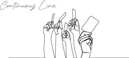 contínuo linha ilustração do uma mão segurando uma cartão vetor