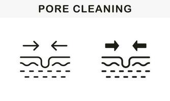 poro limpeza linha e silhueta ícone definir. facial pele Cuidado limpeza pictograma. poro estreitamento. processo do limitar poro, pele tratamento, cuidados com a pele símbolo coleção. isolado vetor ilustração.