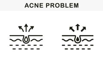 pele acne, espinha, venha fazer pictograma. cravo e inflamação sebo linha e silhueta Preto ícone definir. sujo pele problema símbolo coleção. isolado vetor ilustração.