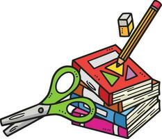 livros, tesouras e lápis desenho animado colori clipart vetor