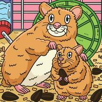 mãe hamster e bebê hamster colori desenho animado vetor