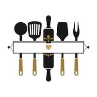 monograma cozinha utensílios, cozinha logotipo, culinária logotipo silhueta. ilustração, vetor