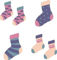 inverno meias com tricotado decorações, corações isolado em uma branco fundo. meias para Natal, feriado Tempo ou frio inverno. vetor