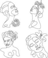 mulher face linha arte. simples, minimalista vetor ilustração do lindo mulher face. linha desenhos.