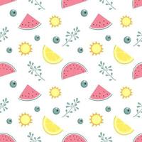 bonito padrão sem emenda com melancia, limão e galhos em tons pastel. impressão de verão para têxteis, papel de embrulho e outros designs vetor