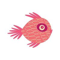 impressionante engraçado vermelho peixe com uma face, vetor
