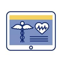 tablet com estilo de linha online de saúde símbolo médico vetor