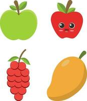 fofa fruta, feliz fofa conjunto do sorridente fruta rostos. vetor conjunto do plano desenho animado ilustração ícones. isolado em branco fundo.