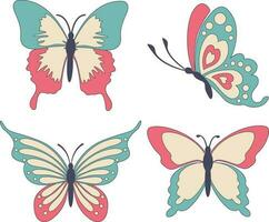 retro borboleta, margarida, flor adesivos. hippie anos 60 Anos 70 elementos. floral romântico placa e símbolos dentro na moda fofa retro estilo. vetor