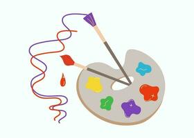 escova e paleta . brilhante multicolorido tintas. vetor ilustração em isolado fundo.