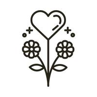 ícone de estilo de linha de flores de coração vetor