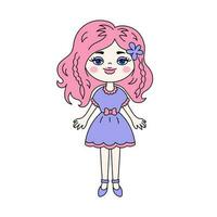 fofa desenho animado menina com Rosa cabelo vetor