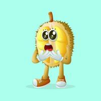 fofa durian personagem com uma surpreso face e aberto boca vetor