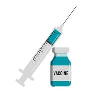 seringa descartável com agulha. injeção de vacina de coronavírus, ilustração de vacinação. seringa de plástico com agulha. frasco de vacina. ilustração isolada do vetor. vetor