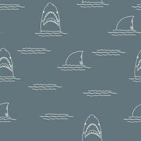 tubarão sem costura padrão, desenhado à mão tubarão doodle esboçado, ilustração vetorial vetor